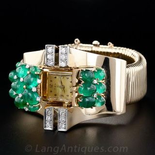 Trabert  & Hoeffer - Mauboussin Retro Emerald Bracelet  Watch and Cocktail Ring