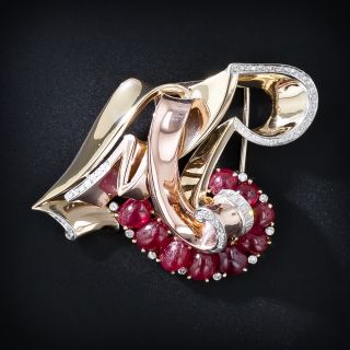 Trabert & Hoeffer-Mauboussin Retro Ruby and Diamond Brooch - 7