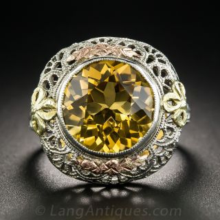 Tri-Color Citrine Filigree Ring, Circa 1930