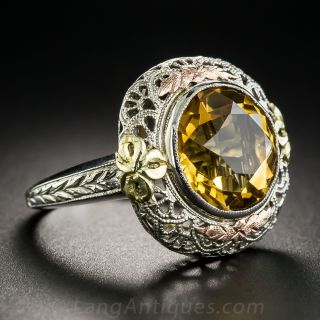 Tri-Color Citrine Filigree Ring, Circa 1930