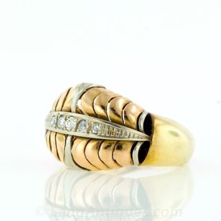 Tri-Color Gold and Diamond Retro Ring