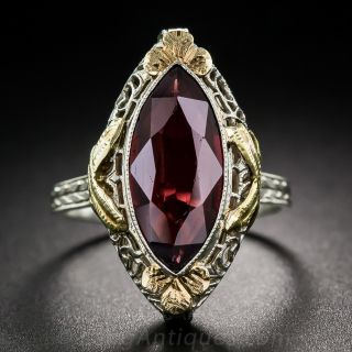 Tri-Color Gold Garnet Art Deco Ring