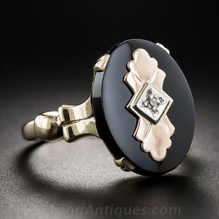 Tri-Color Gold Onyx and Diamond Art Deco Ring