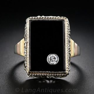 Tri-Colored Gold Onyx and Diamond Ring
