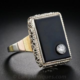 Tri-Colored Gold Onyx and Diamond Ring