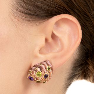 Trianon Peridot and Amethyst Seashell Earrings