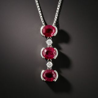 Triple Burma Ruby Platinum Diamond Necklace - GIA - 1