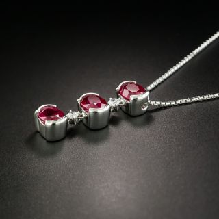 Triple Burma Ruby Platinum Diamond Necklace - GIA