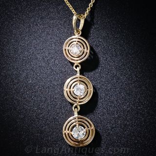 Triple Diamond Art Deco Drop Pendant