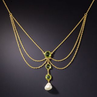 Triple Peridot and Pearl Necklace, Circa 1900 - 2