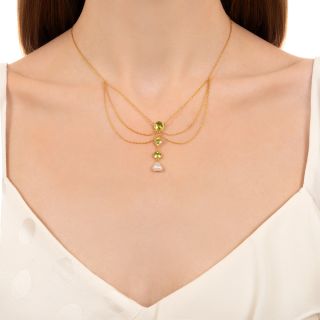 Triple Peridot and Pearl Necklace, Circa 1900