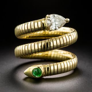 Tubogas Diamond and Emerald Snake Ring  - 2