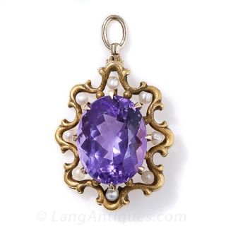 Turn-of-the-Century Amethyst  and Pearl Pendant