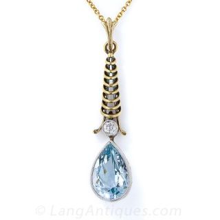 Turn-of-the-Century Aquamarine and Diamond Pendant Necklace 