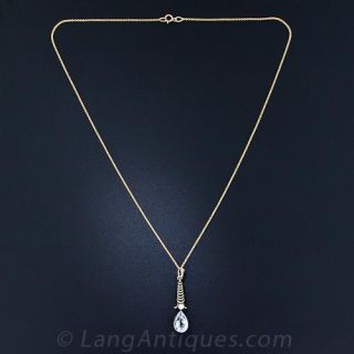 Turn-of-the-Century Aquamarine and Diamond Pendant Necklace 