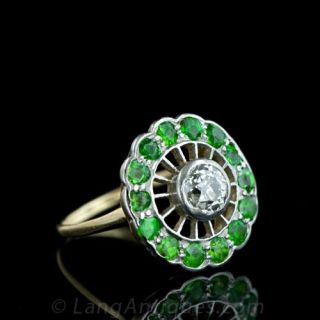 Turn of the Century Diamond and Demantoid Garnet Ring
