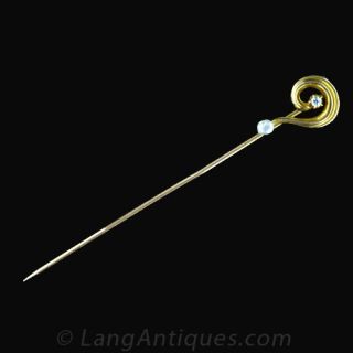 Turn of the Century Diamond   Pearl Stickpin Main View