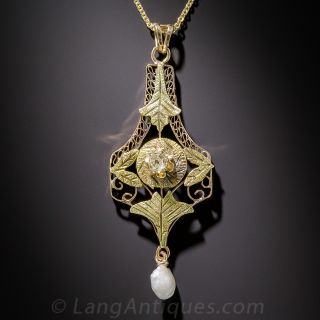 Turn-of-the-Century Gold, Diamond and Pearl Pendant