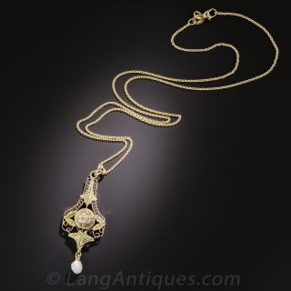 Turn-of-the-Century Gold, Diamond and Pearl Pendant