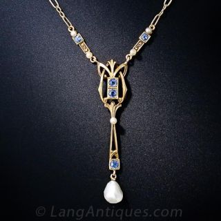 Turn-of-the-Century Sapphire and Pearl Drop Necklace