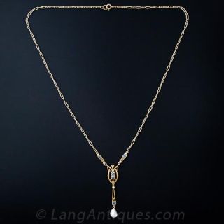 Turn-of-the-Century Sapphire and Pearl Drop Necklace