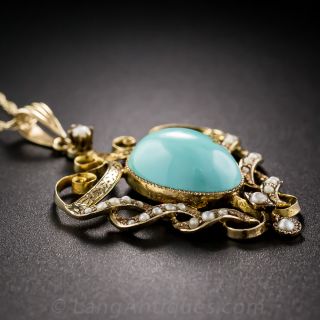 Turquoise and Seed Pearl Pendant Necklace