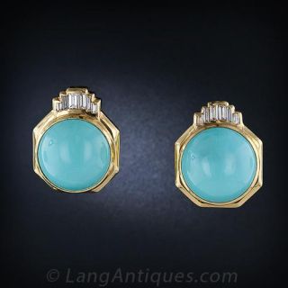 Turquoise Diamond Gold Earrings
