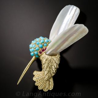 Turquoise Hummingbird Brooch - 2