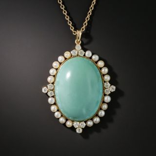 Turquoise Pearl and Diamond Pendant - 2
