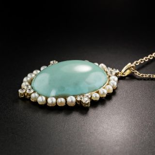 Turquoise Pearl and Diamond Pendant