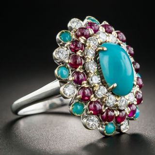 Turquoise Ruby and Diamond Cocktail Ring