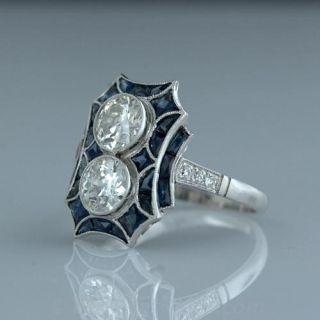 Twin Diamond, Calibre Sapphire Dinner Ring