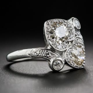Twin-Heart Antique Platinum Diamond Ring