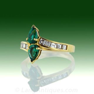 Twin Pear-Cut Emerald and Diamond Ring