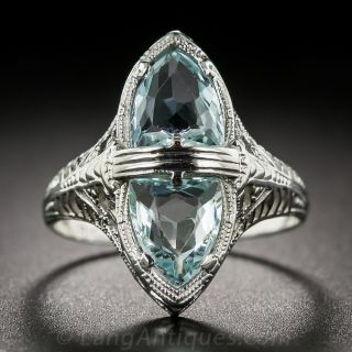 Twin-Stone Aquamarine Art Deco Ring