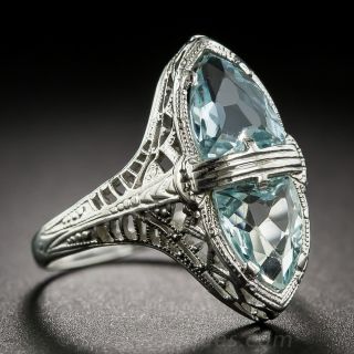 Twin-Stone Aquamarine Art Deco Ring