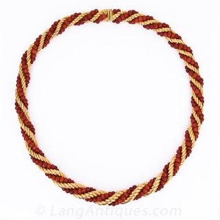 Twisted Coral and Textural Gold Necklace