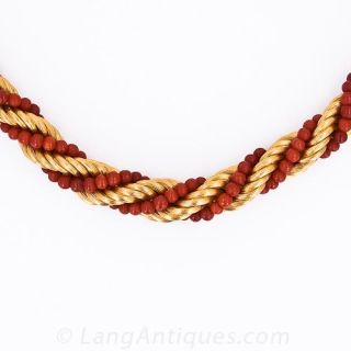 Twisted Coral and Textural Gold Necklace