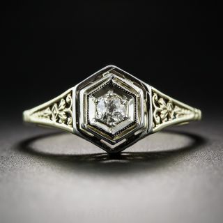 Two-Tone Diamond Solitaire Vintage Engagement Ring