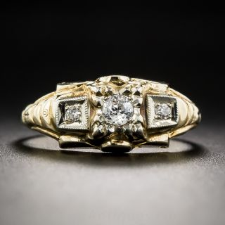 Two-Tone Gold and Diamond Retro Engagement Ring - 1