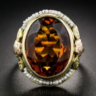 Two-Tone Gold Citrine and Seed Pearl Ring