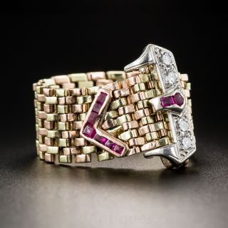 Two-Tone Gold Retro Buckle Ring