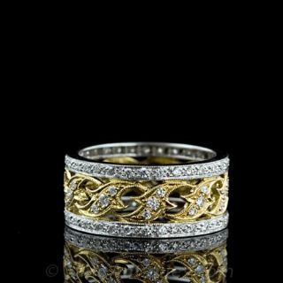 Two Tone Gold Wide Diamond Band