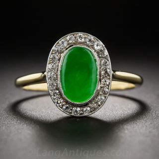 Two-Tone Natural Jade and Diamond Halo Ring