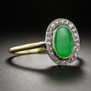 Two-Tone Natural Jade and Diamond Halo Ring