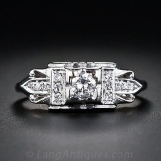 Two Tone Retro Diamond Engagement Ring