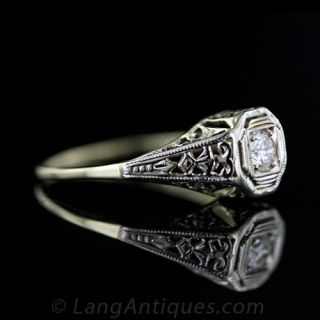 Two Tone Vintage Diamond Engagement Ring