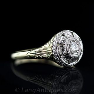 Unique 40's Two-Tone .10 carat Diamond Engagement Ring