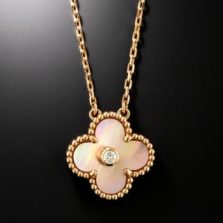 Van Cleef & Arpels 18K Mother-of-Pearl and Diamond Alhambra Pendant - 3