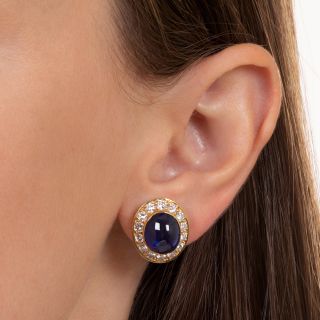 Van Cleef & Arpels Cabochon Sapphire and Diamond Earrings